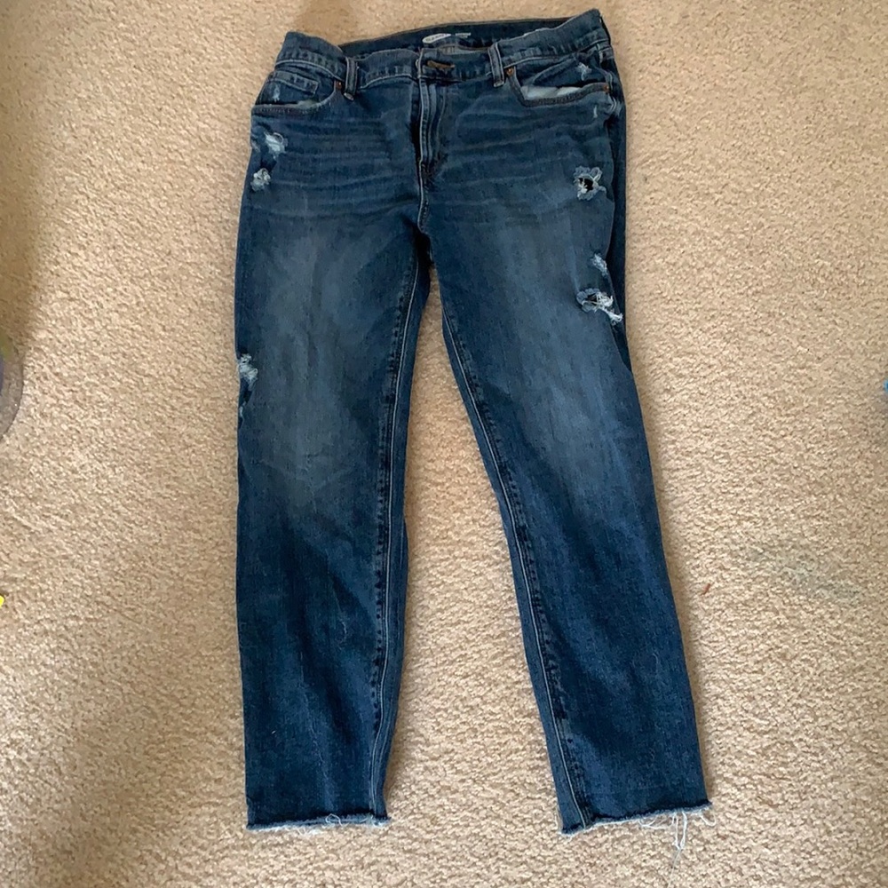 Old Navy Womenns Boyfriend Mid-Rise Ripped Denim Jeans Size 8